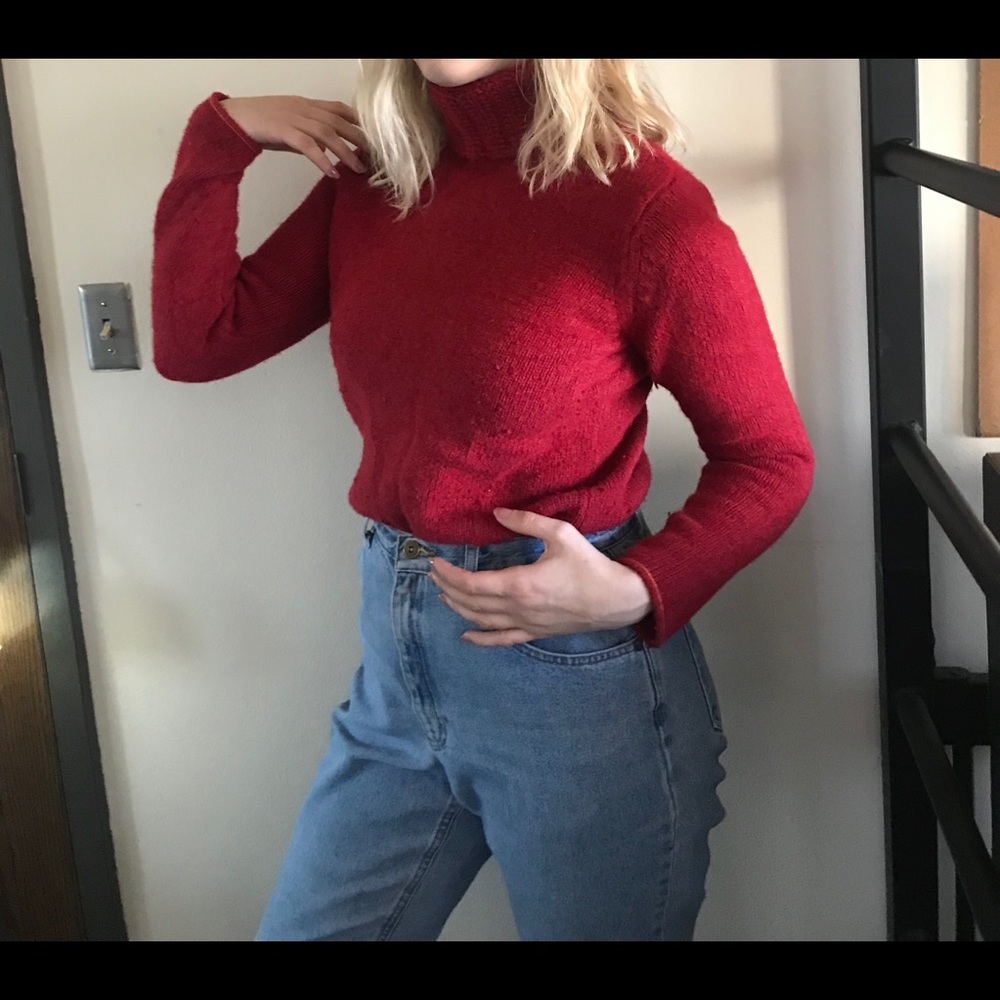 Red chunky turtleneck sweater
